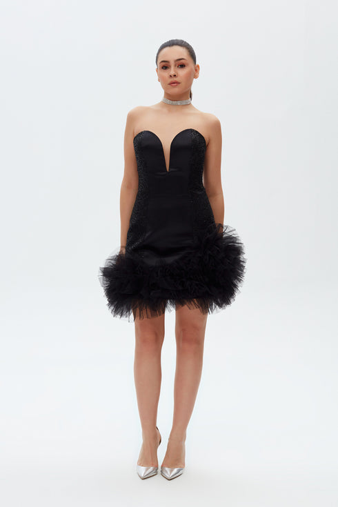 PUFF SKIRT DETAILED MINI DRESS