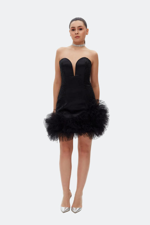 Puff Skirt Detailed Mini Dress