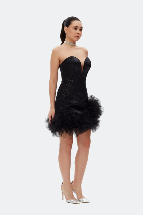 Puff Skirt Detailed Mini Dress