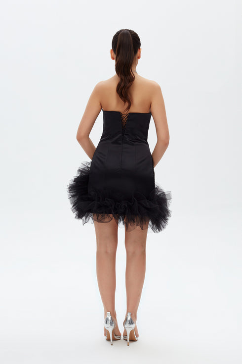 PUFF SKIRT DETAILED MINI DRESS