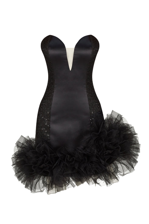 PUFF SKIRT DETAILED MINI DRESS