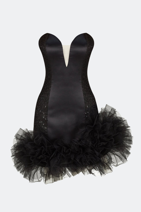 Puff Skirt Detailed Mini Dress