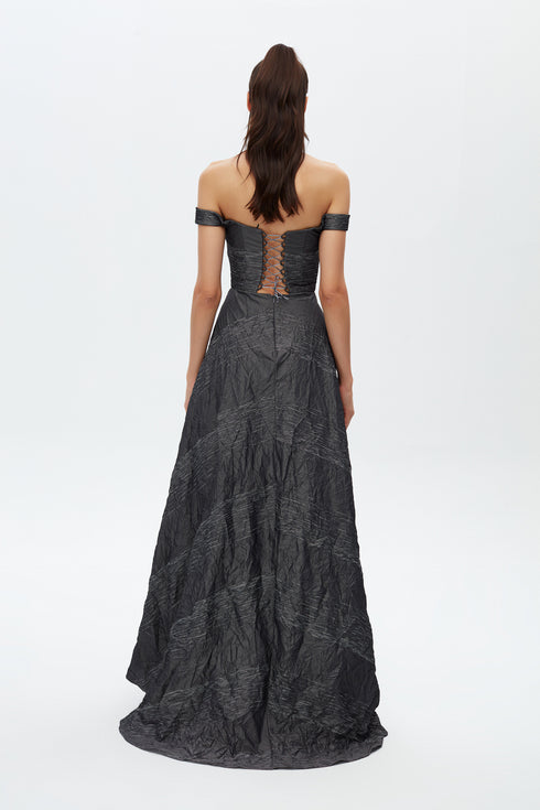 OFF SHOULDER DARK GREY LONG DRESS