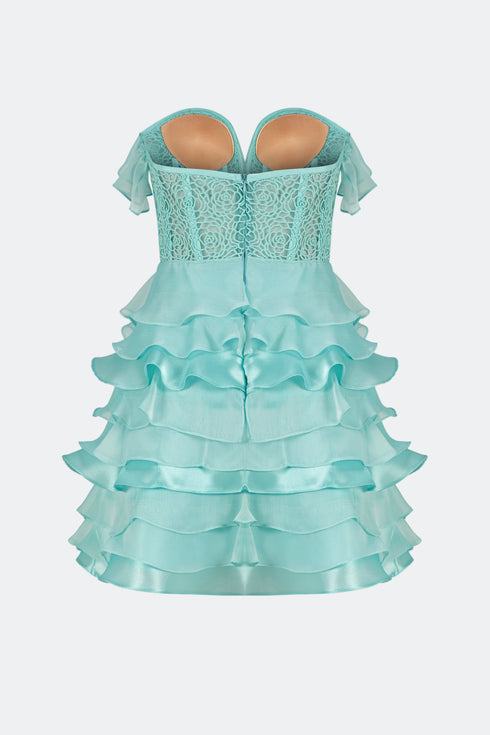 Shiny Frill Detailed Lace Mini Dress