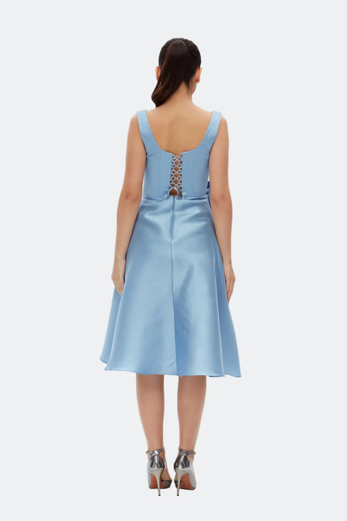 Light Sky Blue Floral Detailed Midi Dress