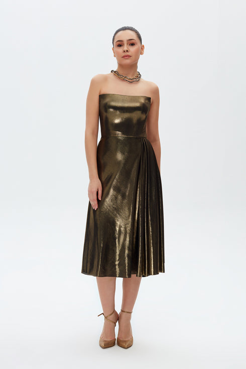 STRAPLESS SQUARE NECK MIDI DRESS