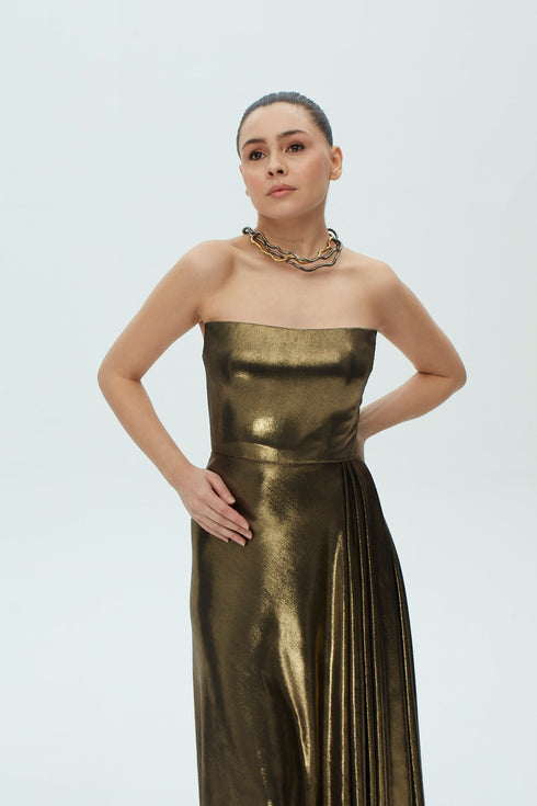 STRAPLESS SQUARE NECK MIDI DRESS