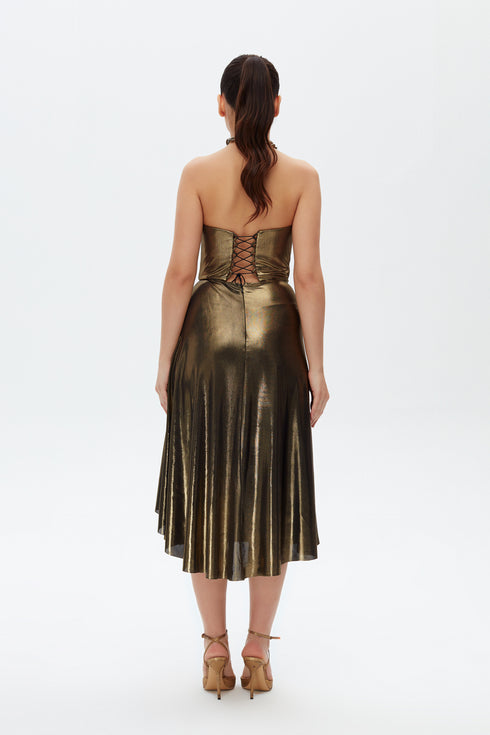 STRAPLESS SQUARE NECK MIDI DRESS