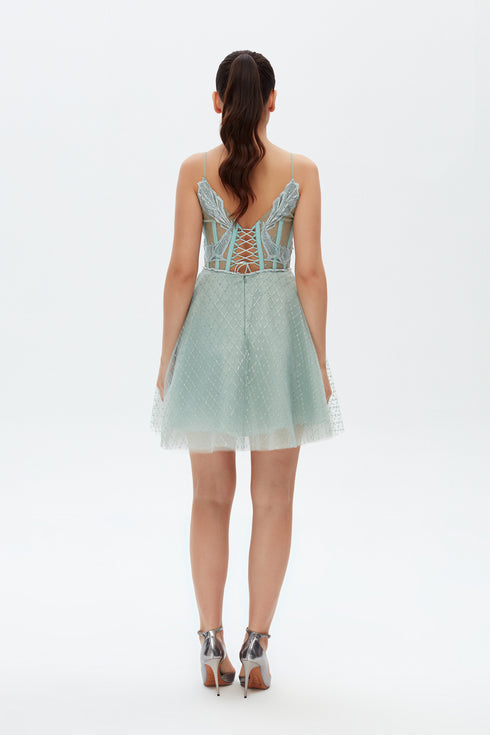 MONARCH V NECK STRAPS MINI DRESS