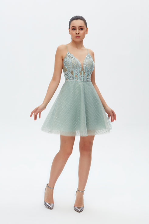 MONARCH V NECK STRAPS MINI DRESS