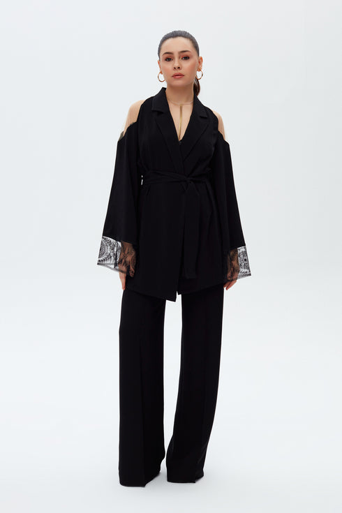 TULLE DETAILED BLACK KIMONO