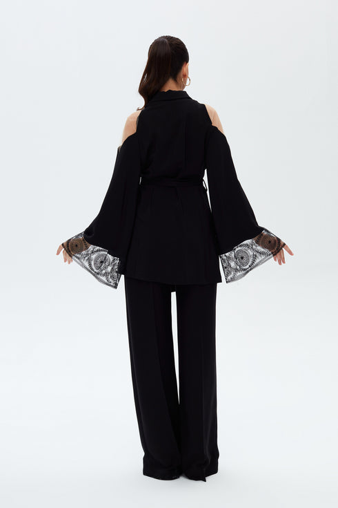 TULLE DETAILED BLACK KIMONO