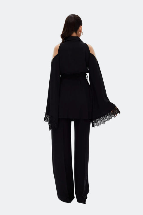Lace Detailed Black Kimono