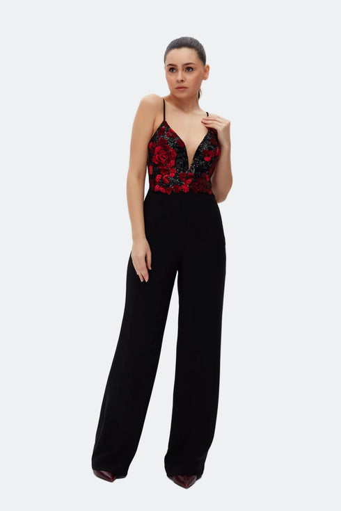 DEEP V DECOLLETE SEQUIN JUMPSUIT
