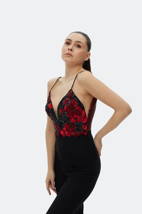 DEEP V DECOLLETE SEQUIN JUMPSUIT