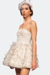 Strapless Inlaid Feathered Mini After Dress