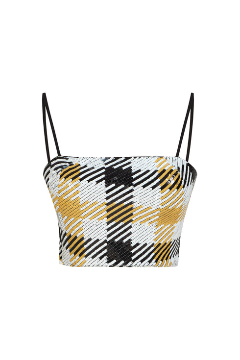 GEOMETRIC PATTERNED SPAGHETTI STRAP CROP TOP