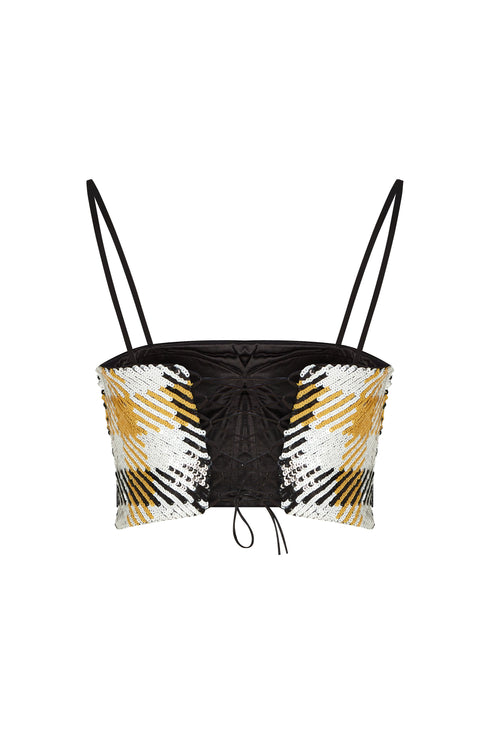 GEOMETRIC PATTERNED SPAGHETTI STRAP CROP TOP