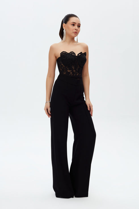 BLACK LACE CORSET CROP TOP