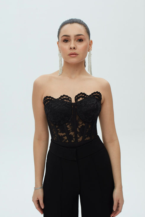 BLACK LACE CORSET CROP TOP