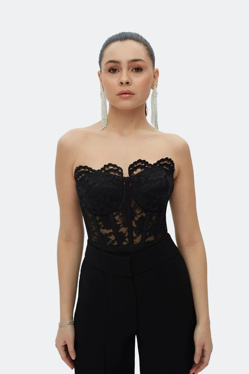 Black Lace Corset Crop Top