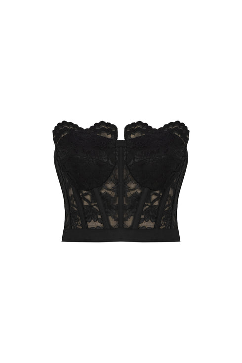 BLACK LACE CORSET CROP TOP