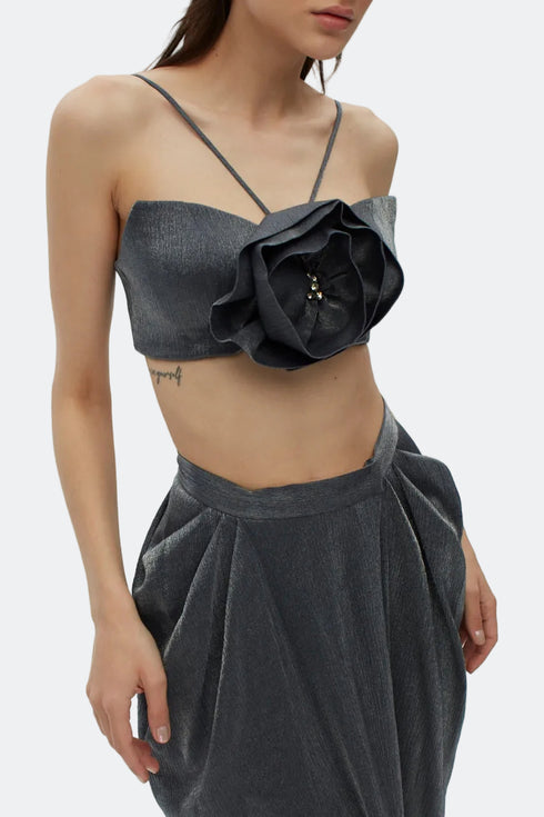 Ash Flower Detailed Crop Top