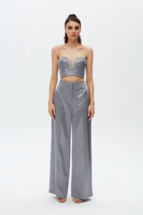 SWEETHEART NECK STONE EMBROIDERED CROP TOP