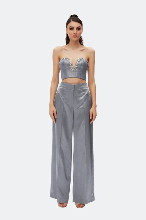 Sweetheart Neck Stone Embroidered Crop Top