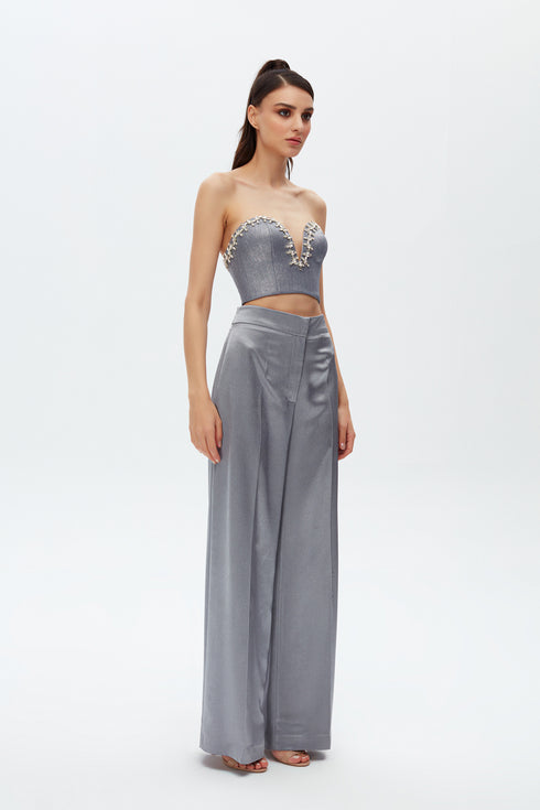 SWEETHEART NECK STONE EMBROIDERED CROP TOP