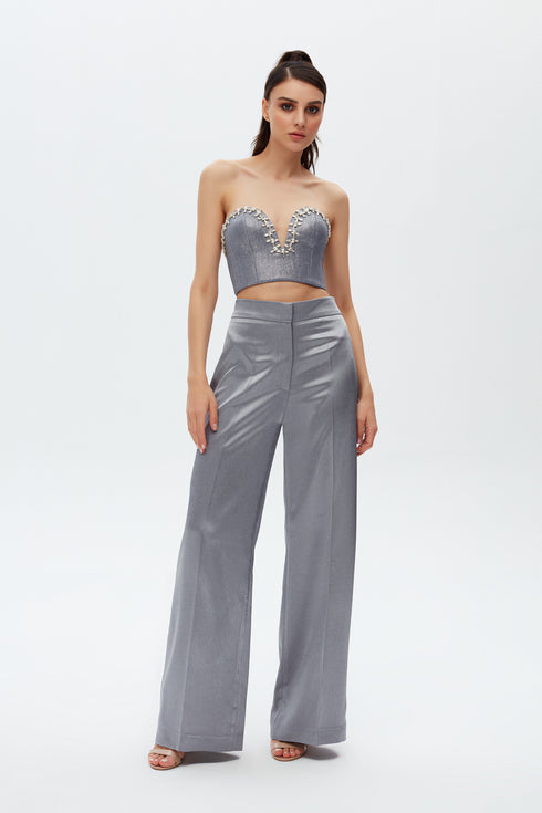 SWEETHEART NECK STONE EMBROIDERED CROP TOP