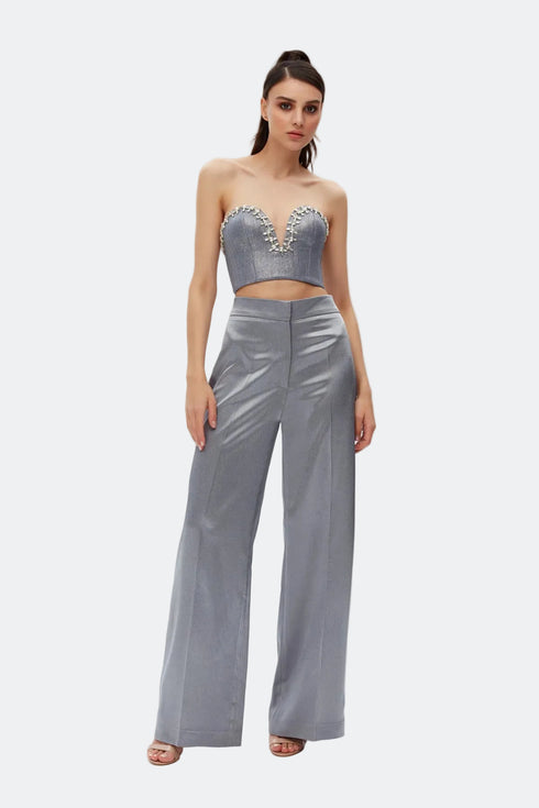 Sweetheart Neck Stone Embroidered Crop Top