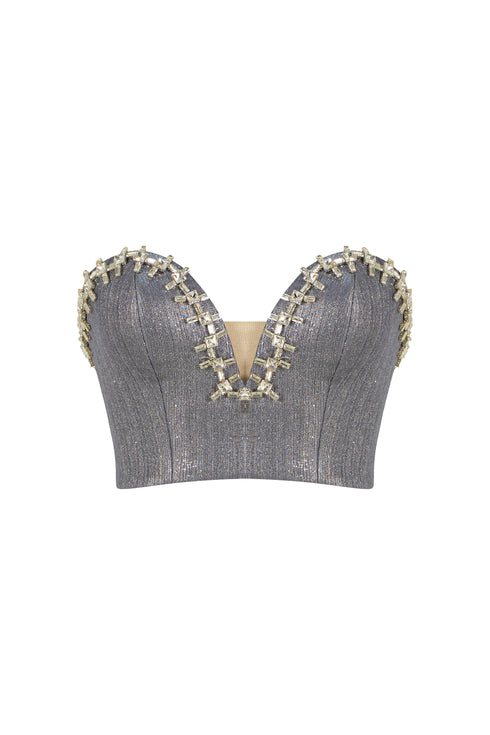 SWEETHEART NECK STONE EMBROIDERED CROP TOP