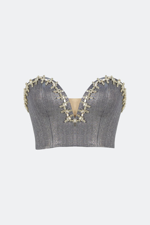 Sweetheart Neck Stone Embroidered Crop Top