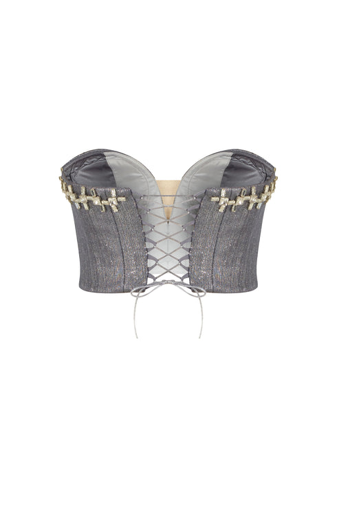 SWEETHEART NECK STONE EMBROIDERED CROP TOP