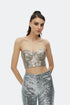 Silver-Camel Sequin Bra Form Crop Top