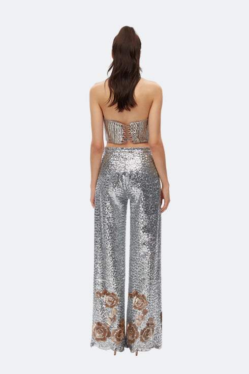 Silver-Camel Sequin Bra Form Crop Top