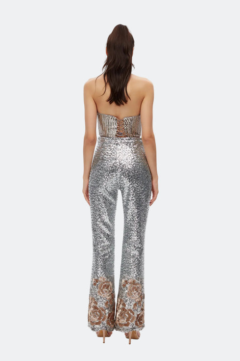 Silver Sequin High Waist Flared Trousers