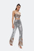 Silver Sequin High Waist Flared Trousers