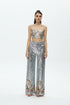 SILVER SEQUIN HIGH WAIST WIDE LEG TROUSERS