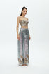 SILVER SEQUIN HIGH WAIST WIDE LEG TROUSERS