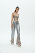 SILVER SEQUIN HIGH WAIST WIDE LEG TROUSERS