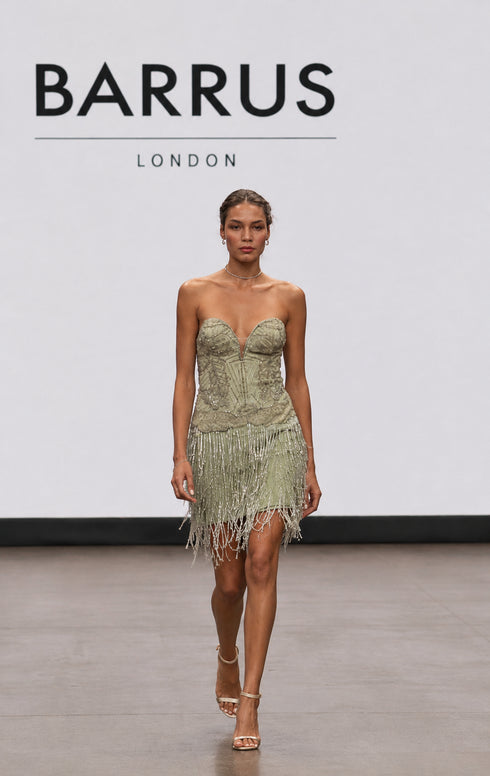 Sage Green Fringe Corset Mini Dress