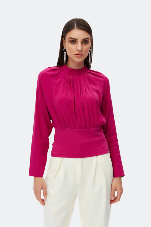 Dark fuchsia pleat detailed blouse
