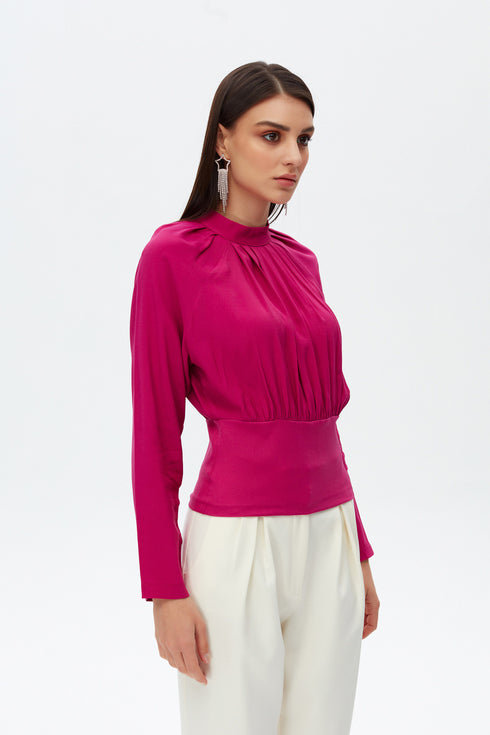 Dark fuchsia pleat detailed blouse