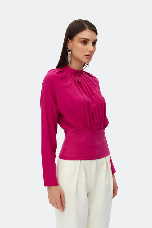 Dark fuchsia pleat detailed blouse