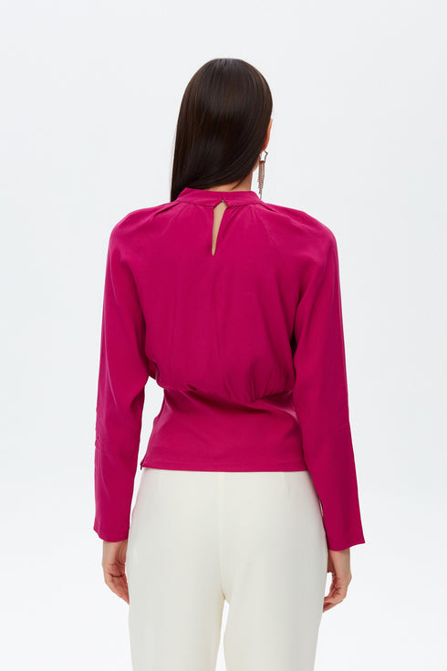 Dark fuchsia pleat detailed blouse