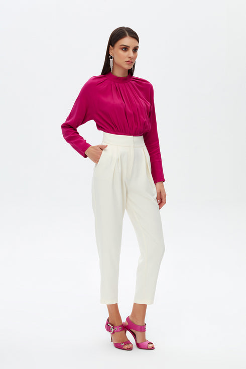 Dark fuchsia pleat detailed blouse
