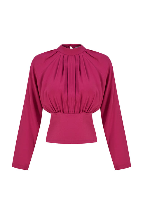 Dark fuchsia pleat detailed blouse
