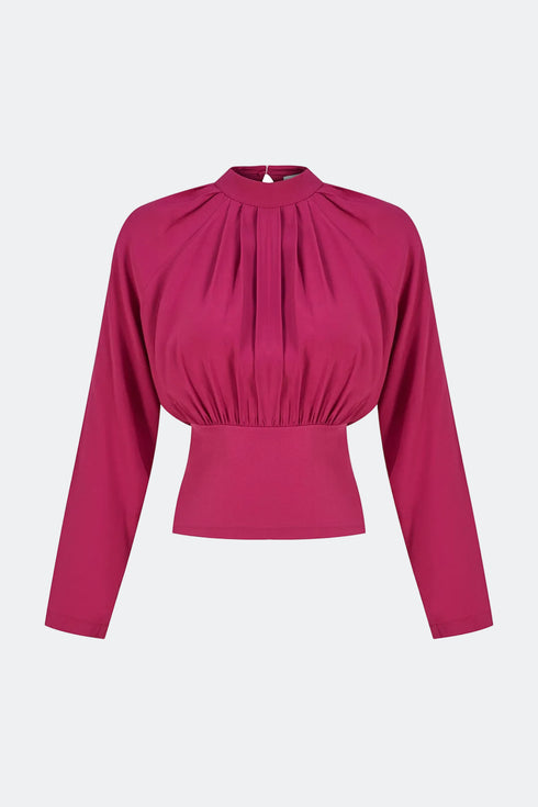 Dark fuchsia pleat detailed blouse